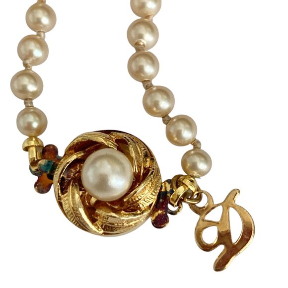 Vtg Danecraft Cream Glass Pearl Necklace 18" Hand Knot Vermeil Sterling Clasp - Picture 1 of 12